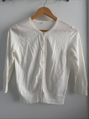 Muji White Crewneck Button Cardigan